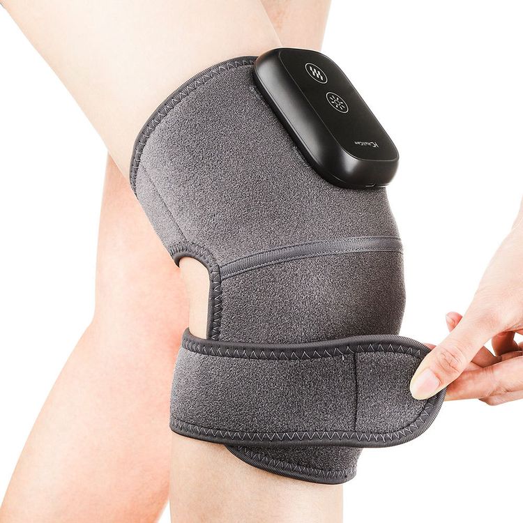 Вібраційний масажер бандаж на колінний суглоб HC-008 Сірий із підігрівом