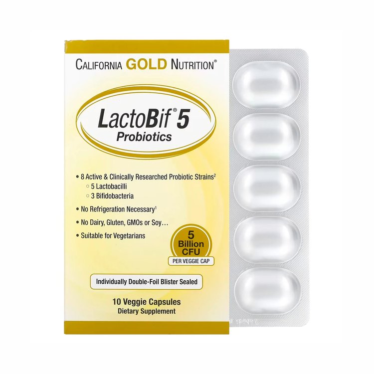 Пробіотик California Gold Nutrition LactoBif 5 Probiotics 10 капсул