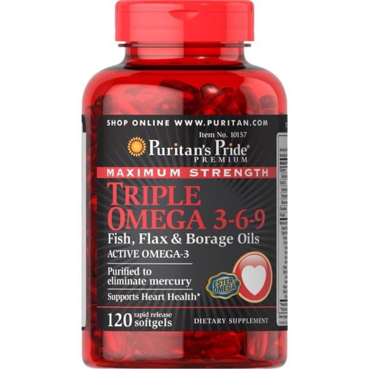 Омега-3-6-9 жирные кислоты Puritans Pride Triple Omega 3 6 9 120 капсул