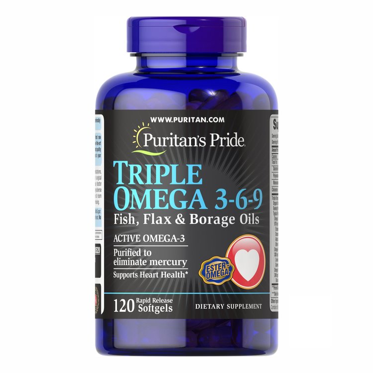 Омега-3-6-9 жирные кислоты Puritans Pride Triple Omega 3 6 9 Fish Flax Borage Oils 120 капсул