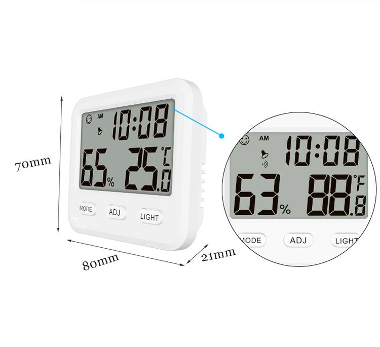 Міні термометр гігрометр Чорний з годинником