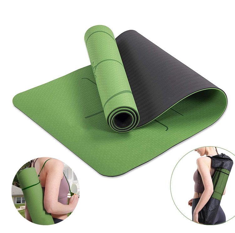 Двухслойный коврик для фитнеса и йоги нескользящий 6 мм, Зеленый